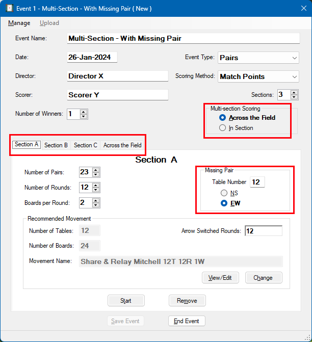 Mult-section Event Form